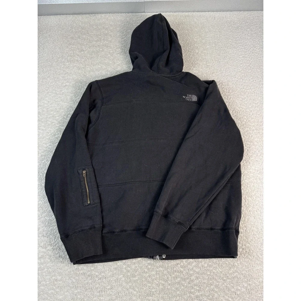The North Face Jacket Mens Large Black Hooded Fleece Lined Snap Front Full Zip